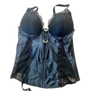 LORMAR Black Satin & Lace Corset Top Lingerie